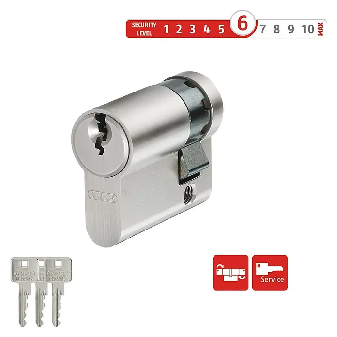 Abus Profilzylinder E20NP Gleichschließend - Baulänge innen: 10 mm, Baulänge außen: 30 mm, Anzahl Schlüssel: 3 Stk. - ABUS Zylinder mit Sicherheitsstufe 6, ideal für den Schutz Ihres Hauses. Inklusive Schlüssel und Service-Symbol für zusätzliche Sicherheit.
