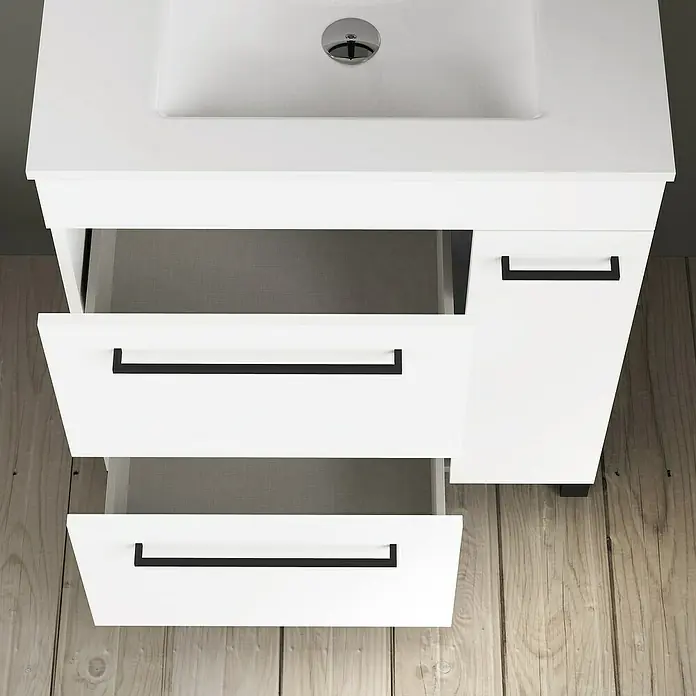 Artysan Mueble bajo de lavabo Tabarca - L x An x Al: 44,6 x 70 x 83,3 cm, Blanco - Este moderno tocador con cajones abiertos ofrece un amplio espacio de almacenamiento y un diseño minimalista.