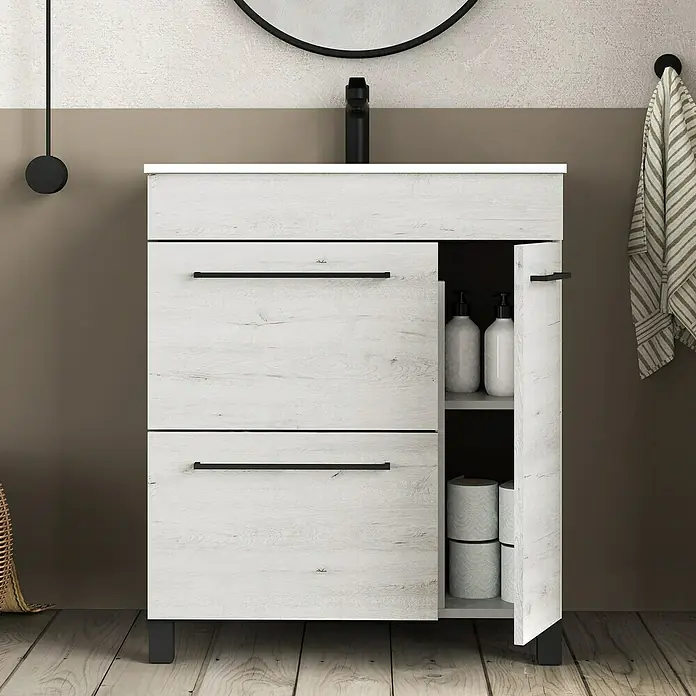 Artysan Mueble bajo de lavabo Tabarca - L x An x Al: 44,6 x 70 x 83,3 cm, Silver - Lavabo de baño moderno con armario abierto, que ofrece soluciones de almacenamiento elegantes.