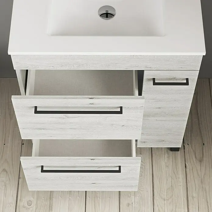 Artysan Mueble bajo de lavabo Tabarca - L x An x Al: 44,6 x 70 x 83,3 cm, Silver - Mueble de lavabo blanco con cajones abiertos, un añadido moderno y elegante para cualquier baño.