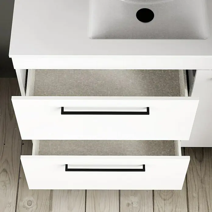 Artysan Mueble bajo de lavabo Tabarca - L x An x Al: 44,6 x 100 x 83,3 cm, Blanco - Moderno mueble de baño con dos cajones abiertos y un elegante acabado blanco, ideal para un almacenamiento elegante en el baño.