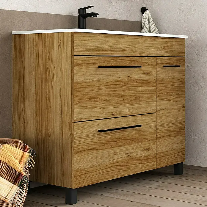Artysan Mueble bajo de lavabo Tabarca - L x An x Al: 44,6 x 100 x 83,3 cm, Roble Guadarrama - Moderno conjunto de mueble de baño con acabado de aspecto madera y diseño minimalista. Una adición elegante a cualquier baño.
