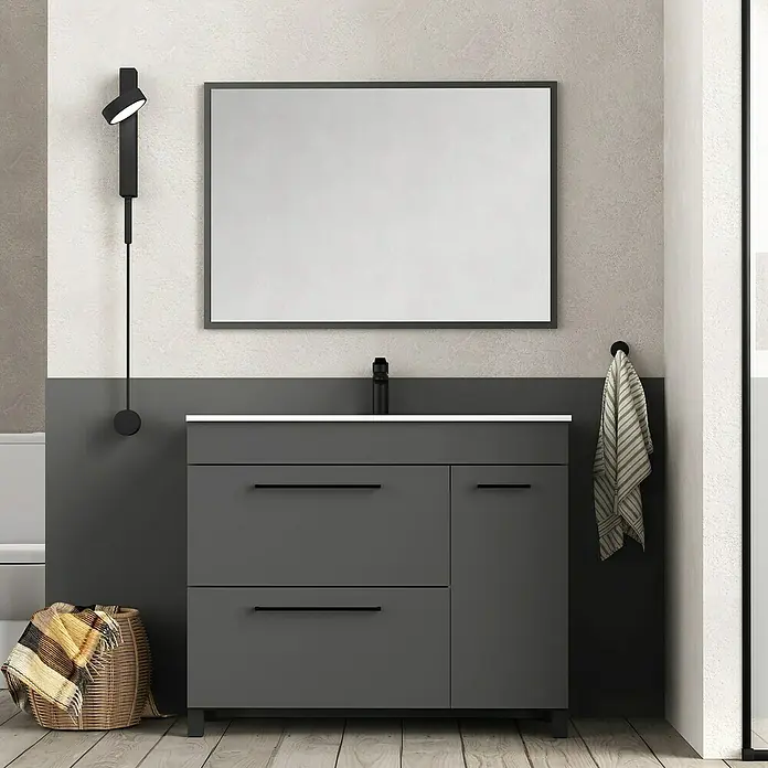 Artysan Mueble bajo de lavabo Tabarca - L x An x Al: 44,6 x 100 x 83,3 cm, Antracita - Mueble de baño con dos cajones, una puerta y acabado gris para un diseño moderno.