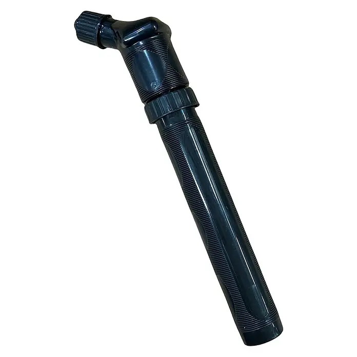 Fenderpumpe - Doppelhub - Eine schwarze Handluftpumpe für Fahrräder, die leicht zu transportieren und zu verwenden ist.
