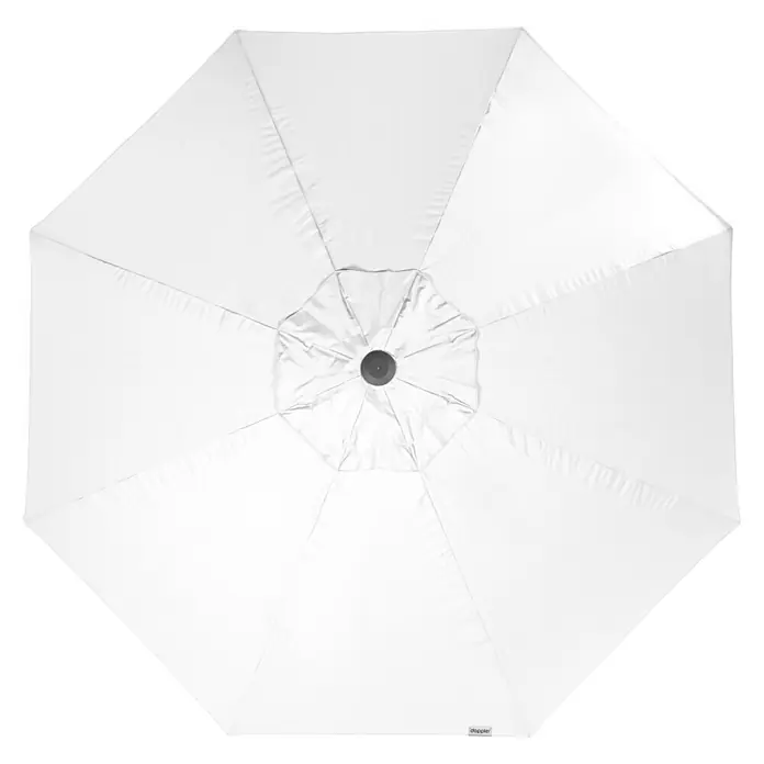 Doppler Alu Expert Marktschirm rund - Weiß, Durchmesser Bespannung: 400 cm - Blick von oben auf einen weißen Sonnenschirm, der idealen Schutz vor der Sonne bietet. Ein schattiges Plätzchen im Freien!