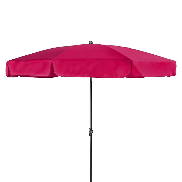 Doppler Sunline Marktschirm rund NeoFuchsia, Durchmesser Bespannung: 200 cm - Bild eines pinkfarbenen Sonnenschirms mit schwarzem Gestell. Der Schirm bietet Schutz vor der Sonne.