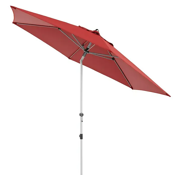 Doppler Expert Marktschirm rund Auto Tilt - Bordeaux, Durchmesser Bespannung: 320 cm - Roter Gartenschirm mit einem stabilen, weißen Ständer, perfekt für sonnige Tage im Freien.