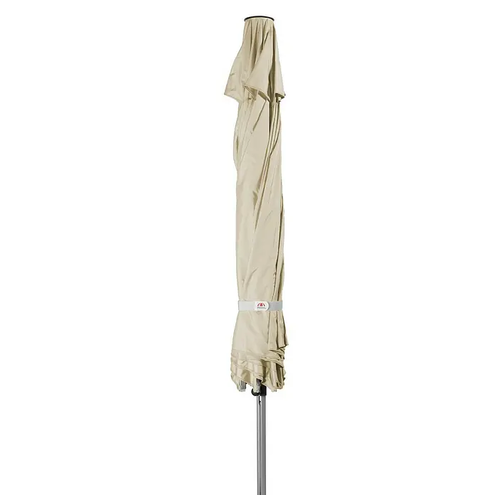 Doppler Alu Expert Marktschirm rund - Natur, Durchmesser Bespannung: 400 cm - Geschlossener, beigefarbener Sonnenschirm mit silberner Stange und weißem Band für den Außenbereich.