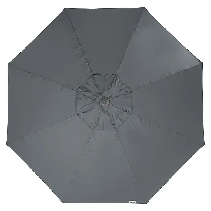 Doppler Alu Expert Marktschirm rund - Anthrazit, Durchmesser Bespannung: 400 cm - Nahaufnahme eines grauen Doppler-Sonnenschirms von oben, der sein achteckiges Design und die Stoffdetails hervorhebt.