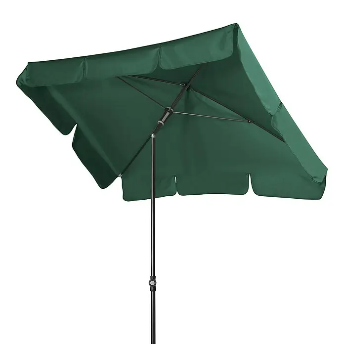 Doppler Sunline Marktschirm Waterproof Neo - Grün, Bespannungsmaß (L x B): 185 x 120 cm - Nahaufnahme eines grünen Gartenschirms mit Metallständer, der Schatten spendet und Schutz bietet. Ideal für sonnige Tage im Freien.