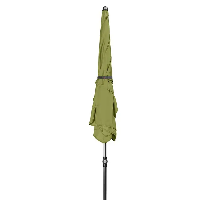 Doppler Sunline Marktschirm Waterproof Neo - Pistazie, Bespannungsmaß (L x B): 185 x 120 cm - Geschlossener grüner Sonnenschirm auf einem schwarzen Ständer, ideal für den Garten oder die Terrasse, um Schatten zu spenden.