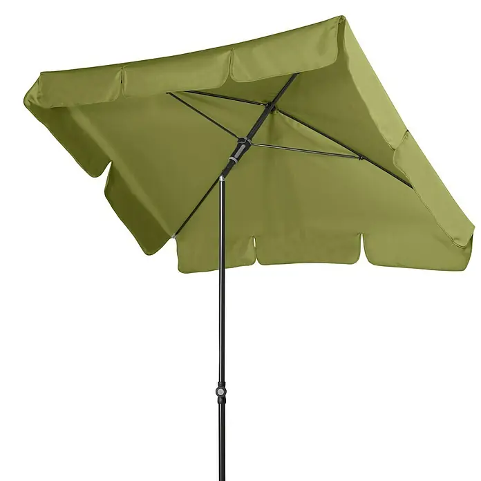 Doppler Sunline Marktschirm Waterproof Neo - Pistazie, Bespannungsmaß (L x B): 185 x 120 cm - Nahaufnahme eines grünen Gartenschirms mit Metallgestell vor einem schwarzen Hintergrund.