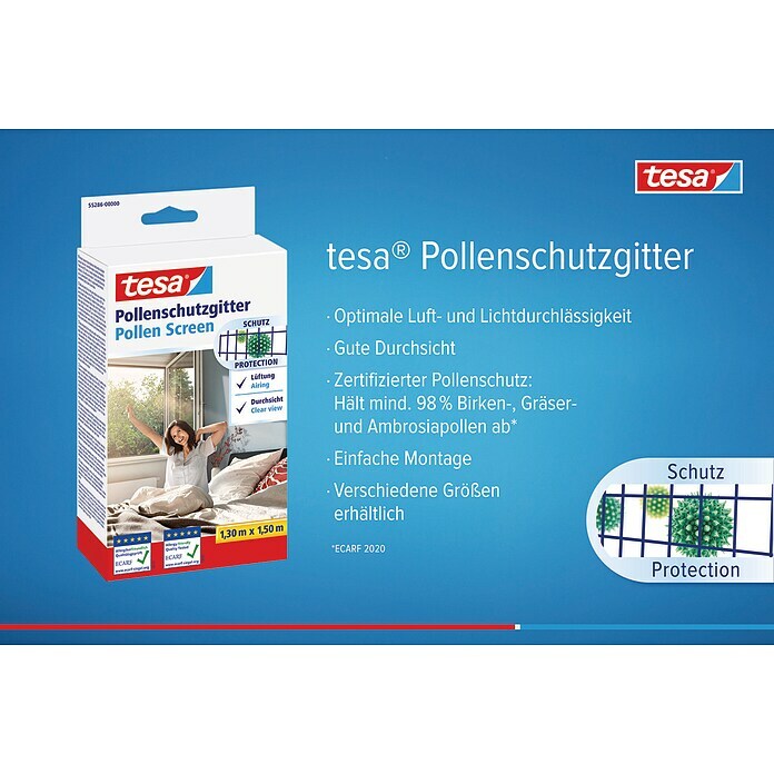 Tesa Insect Stop Pollenschutzgitter Pollen ProtectionFarbe Gewebe: Schwarz, B x L: 130 x 150 cm, Klettbefestigung Use Shot