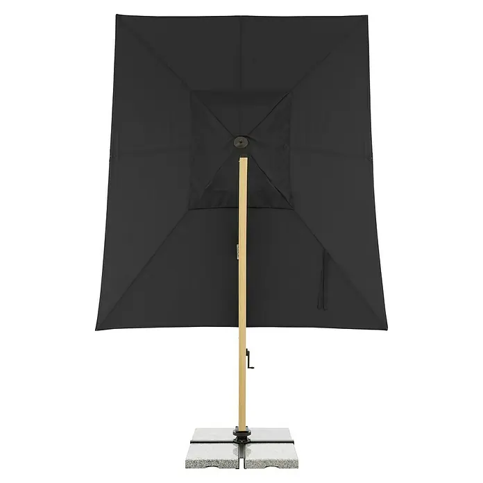 Doppler Alu Wood Ampelschirm Ultra XL - Anthrazit, Bespannungsmaß (L x B): 300 x 400 cm - Ein stilvoller, quadratischer Sonnenschirm in Schwarz mit einem robusten Holzständer. Ideal für den Garten, bietet er perfekten Schatten.
