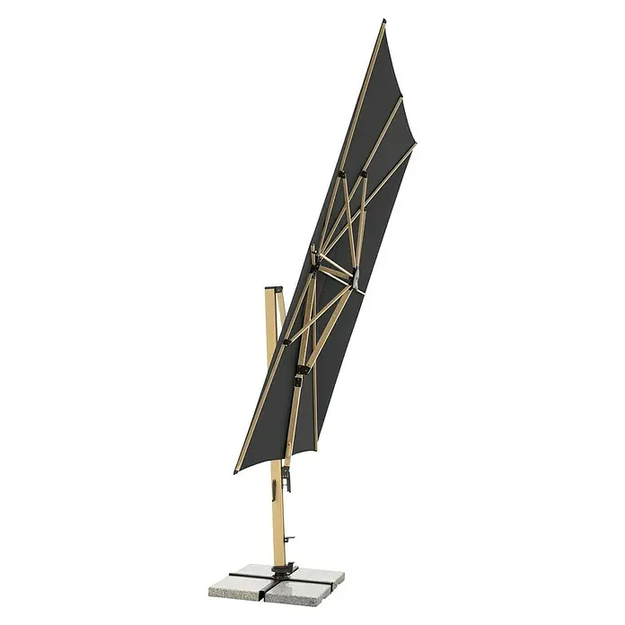 Doppler Alu Wood Ampelschirm Ultra XL - Anthrazit, Bespannungsmaß (L x B): 300 x 400 cm - Dunkelgrauer Sonnenschirm mit beigem Gestell, der einen modernen Touch für den Außenbereich bietet. Stabile Basis sorgt für Halt.