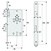 Abus Zimmertür-Einsteckschloss 20 SB (Rechts, Stulpfarbe: Silber, 145 x 80 x 14 mm, Stulplänge: 240 mm) | BAUHAUS