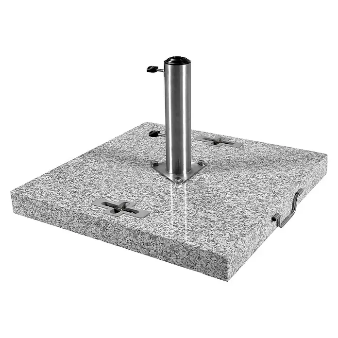 Granitschirmständer - 95 kg, L x B: 70 x 70 cm - Quadratischer Sonnenschirmständer aus Granit mit Rohr für sicheren Halt des Schirms im Freien.