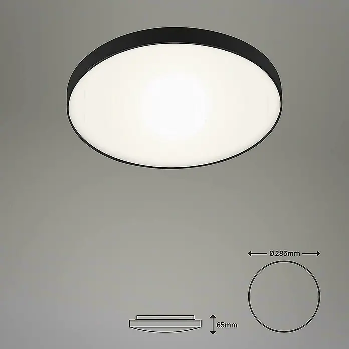 Briloner Plafón LED redondo Malbona - Ø x Al: 28,5 x 6,5 cm, Negro/Blanco, Blanco neutro - Lámpara de techo con marco negro y dimensiones diámetro 285 mm y altura 65 mm.