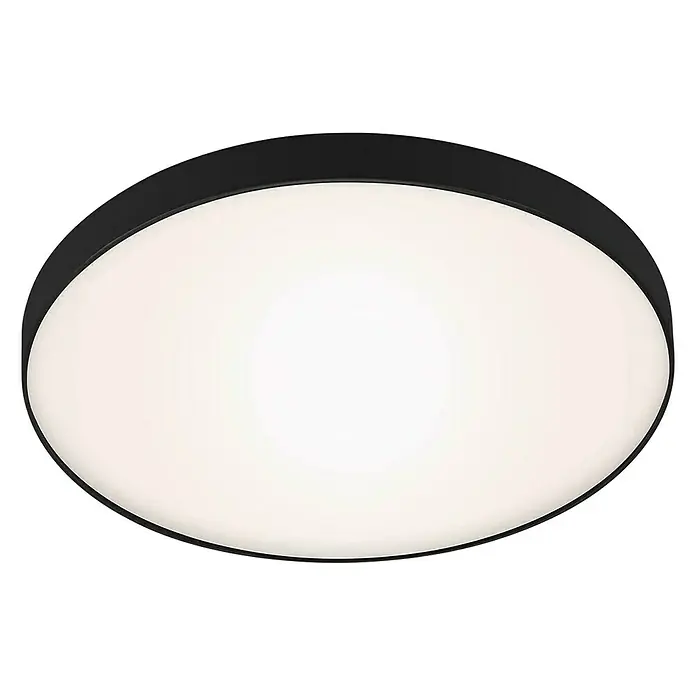 Briloner Plafón LED redondo Malbona - Ø x Al: 28,5 x 6,5 cm, Negro/Blanco, Blanco neutro - Una moderna lámpara de techo redonda con borde negro y luz brillante y difusa.