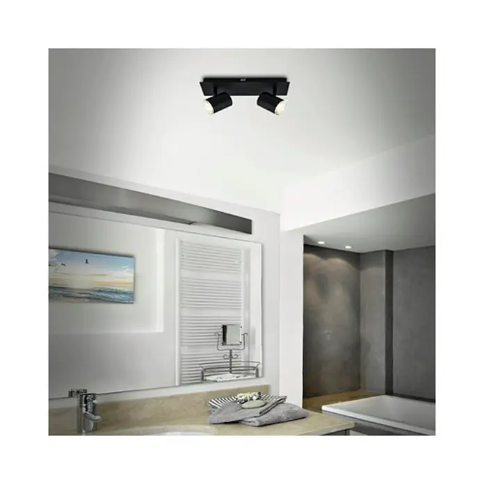 Briloner Regleta Banyo - 10 W, L x An x Al: 9,9 x 29 x 11,2 cm, Negro, GU10, x 2 - Foco de techo de dos luces en negro, montado en un baño moderno, perfecto para iluminación dirigida y ambiente elegante.