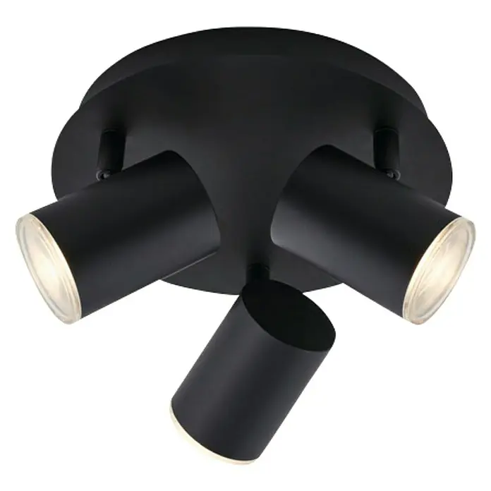 Briloner Regleta Banyo - 15 W, L x An x Al: 21 x 21 x 11,2 cm, Negro, GU10, x 3 - Foco de techo negro con tres focos ajustables, que proporciona una iluminación enfocada y elegante para cualquier interior contemporáneo.