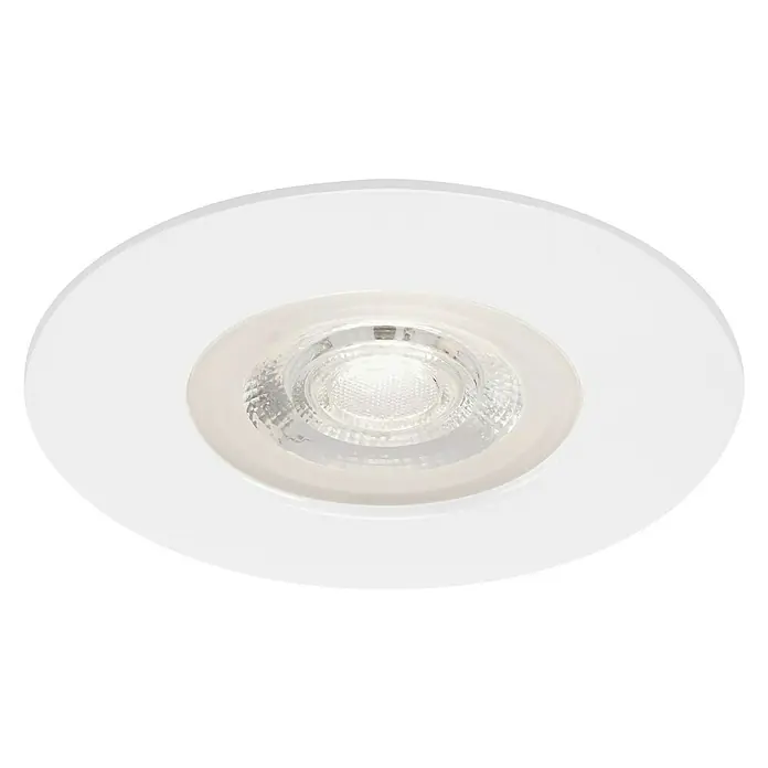 Briloner Set de focos LED empotrables redondos Kulana - 20 W, Ø x Al: 9 x 2,5 cm, 4 ud., Blanco cálido, Blanco - Un primer plano de una lámpara de techo LED redonda y blanca, que proporciona una solución de iluminación brillante y eficiente para cualquier habitación.