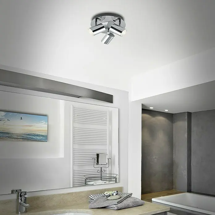 Briloner Regleta Banyo - 15 W, L x An x Al: 21 x 21 x 11,2 cm, Cromo, GU10, x 3 - Moderna lámpara de techo para baño con tres focos en acabado cromado, ilumina perfectamente el baño.