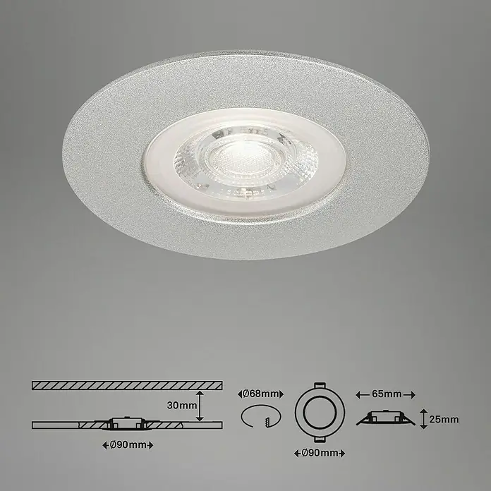 Briloner Set de focos LED empotrables redondos Kulana regulable - 20 W, Ø x Al: 9 x 2,5 cm, 4 ud., Blanco cálido, Cromo - Foco empotrable plateado con iluminación LED para una solución de iluminación moderna. La luz es eficiente energéticamente.