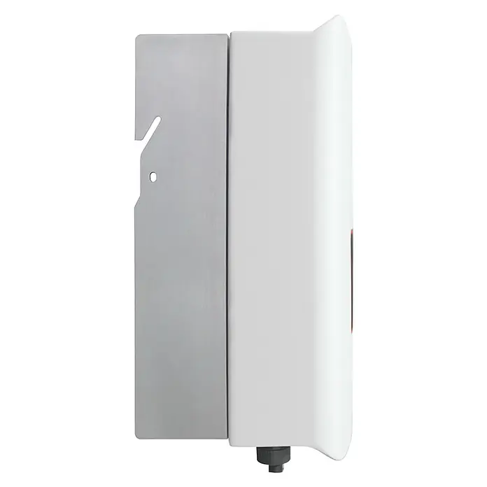 Inversor S5-GR1P + WIFI - 3 kW, L x An x Al: 16 x 31 x 37,3 cm - Primer plano de un inversor SolarEdge, diseñado para montaje, con una placa de montaje plateada para sistemas de paneles solares.