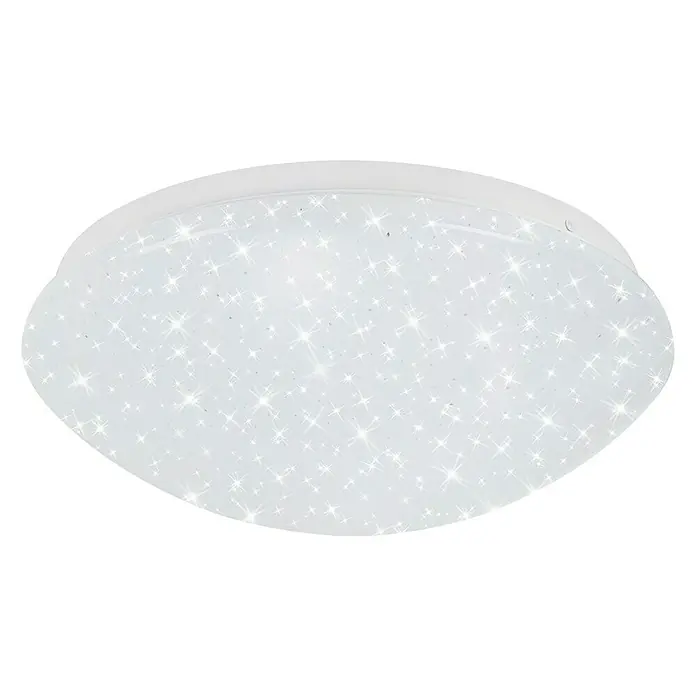 Briloner Plafón LED redondo Stelo - Ø x Al: 28 x 9,5 cm, Blanco estrellado, Color de luz: Blanco neutro - Primer plano de una lámpara de techo LED blanca con patrones en forma de estrella, que emite una luz brillante y brillante. Ideal para espacios modernos.