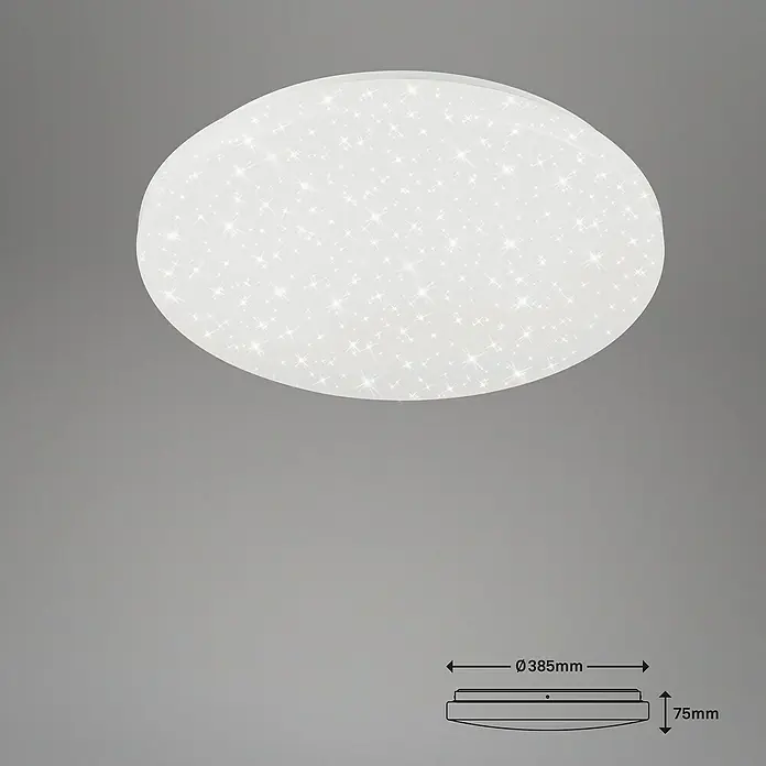 Briloner Plafón LED redondo Brili - Ø x Al: 38,5 x 7,5 cm, Blanco, Blanco neutro - Lámpara de techo con diseño de estrellas y especificaciones de tamaño.