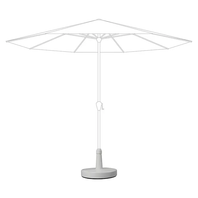 Doppler Schirmständer - Durchmesser: 70,5 cm, Passend für: Großschirme bis Ø 350 cm, Weiß - Skizze eines Sonnenschirms mit Ständer. Perfekt für den Garten oder die Terrasse, um Schatten zu spenden und vor der Sonne zu schützen.