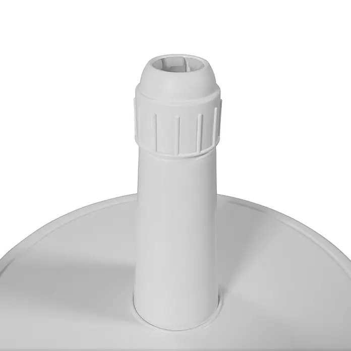 Doppler Schirmständer - Durchmesser: 70,5 cm, Passend für: Großschirme bis Ø 350 cm, Weiß - Detailaufnahme eines weißen Sonnenschirmständers, der eine stabile Basis für den Sonnenschirm bietet. Ideal für Garten und Terrasse.