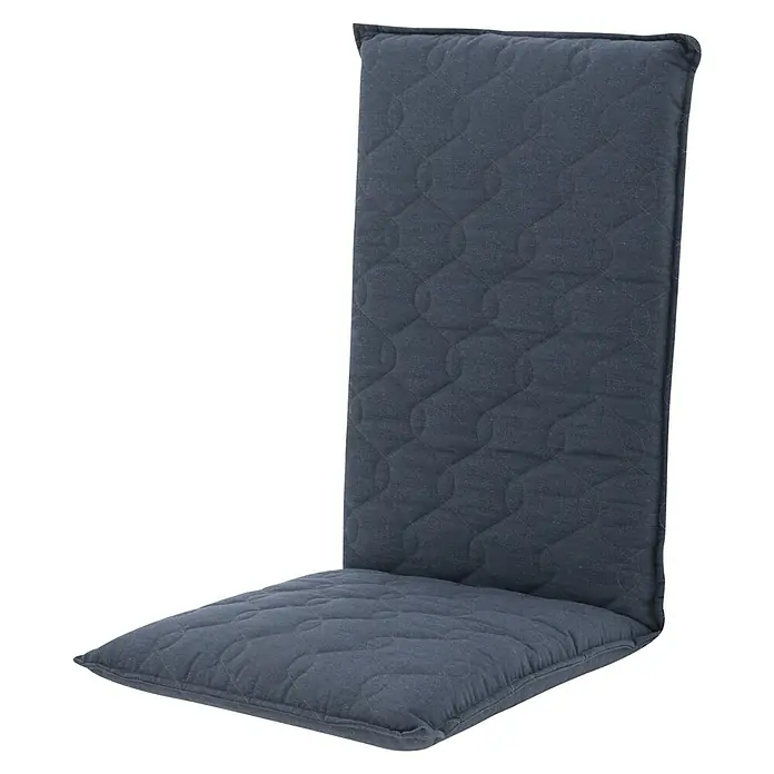 Doppler Sitzauflage Fusion Neo - Dunkelblau, Hochlehner, L x B x H: 119 x 48 x 7 cm, Materialzusammensetzung Bezug: Baumwoll-Polyester-Mischgewebe - Dunkelblaues, gestepptes Sitz- und Rückenpolster für einen Stuhl, ideal für zusätzlichen Komfort und Stil im Esszimmer oder Garten.