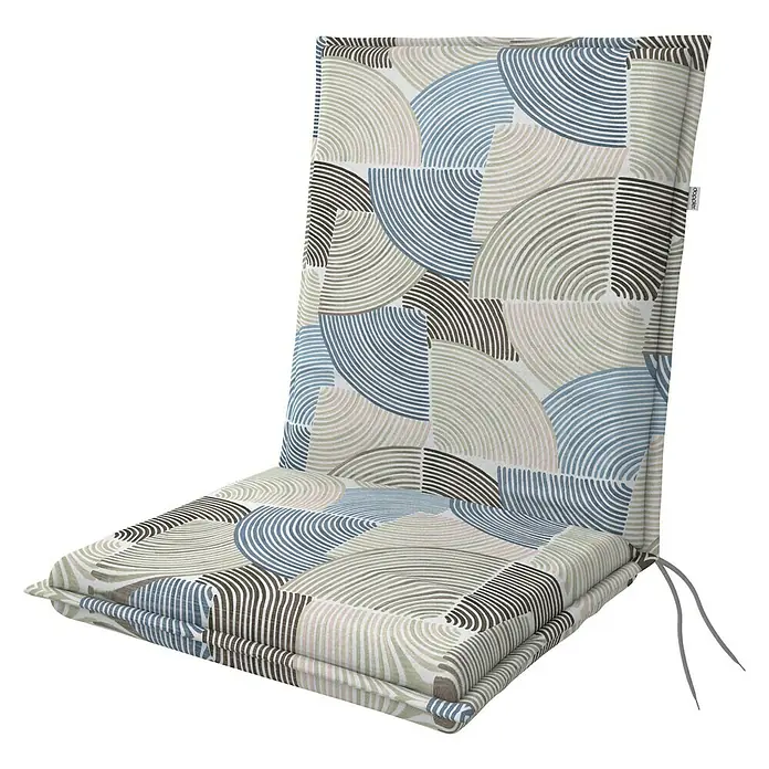 Doppler Gartenmöbel-Auflage Elegant - Niederlehner, 100 x 48 x 6 cm, Baumwoll-Polyester-Mischgewebe, Blaue Kreise - Ein gepolstertes Stuhlkissen mit abstraktem Muster in Blau, Grau und Beige, ideal für zusätzlichen Komfort und Stil auf Ihrer Terrasse oder im Esszimmer.