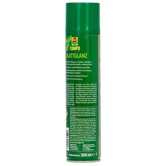 Compo Blattglanz - 300 ml - Dose COMPO Blattglanz für glatte Blätter, die lang anhaltenden, seidigen Glanz verleiht, wasserabweisend ist und die Atmungsaktivität fördert.