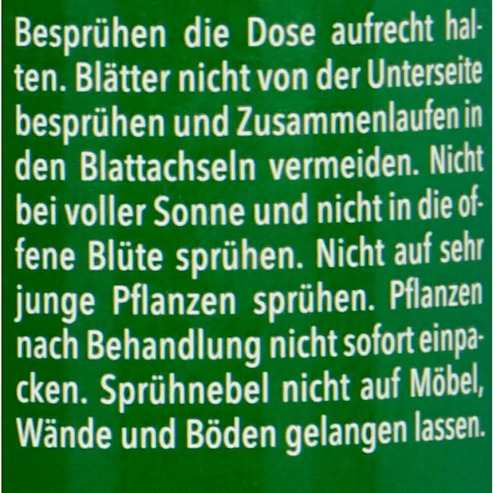 Compo Blattglanz - 300 ml - Anweisungen zum Sprühen: Dose aufrecht halten, Unterseite der Blätter nicht besprühen und Sprühnebel nicht auf Möbel gelangen lassen.