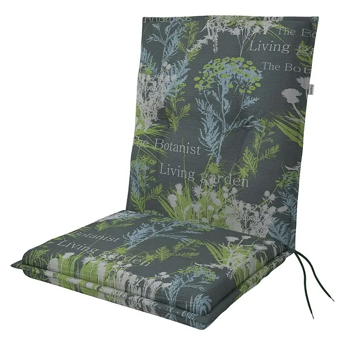 Doppler Gartenmöbel-Auflage Living - Botanist, L x B x H: 100 x 48 x 6 cm - Gepolsterte Gartenstuhlauflage mit botanischem Muster in Grün- und Blautönen, ideal für bequemes Sitzen im Freien.