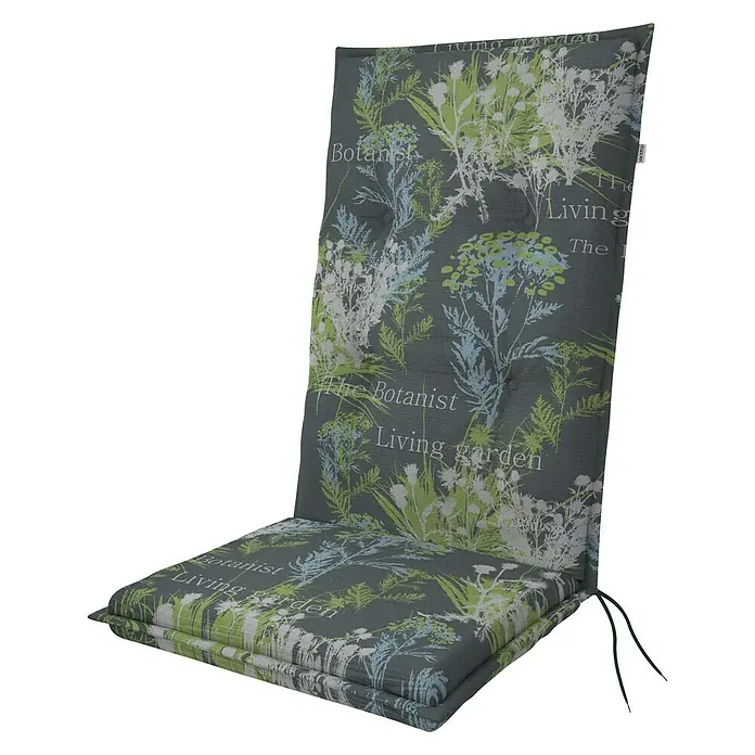 Doppler Gartenmöbel-Auflage Living - Botanist, L x B x H: 119 x 48 x 6 cm - Ein dekoratives Sitzkissen mit botanischen Motiven und dem Schriftzug "The Living Garden Botanist", ideal für Gartenmöbel.
