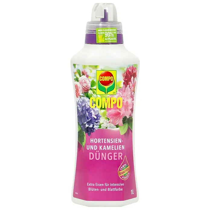 Compo Hortensiendünger - 1 l - Flasche Compo Hortensien- und Kameliendünger, ideal für intensive Blüten- und Blattfarbe, hergestellt aus über 90% Altplastik.