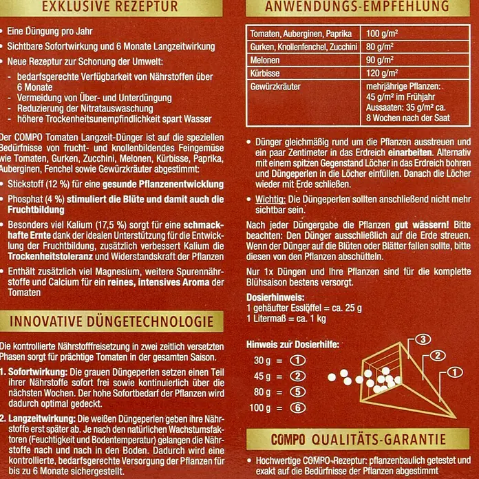 Compo Langzeitdünger Tomaten - 850 g - COMPO Tomaten Langzeit-Dünger: Exklusive Rezeptur für gesunde Pflanzenentwicklung und reiche Ernte mit innovativer Düngetechnologie.