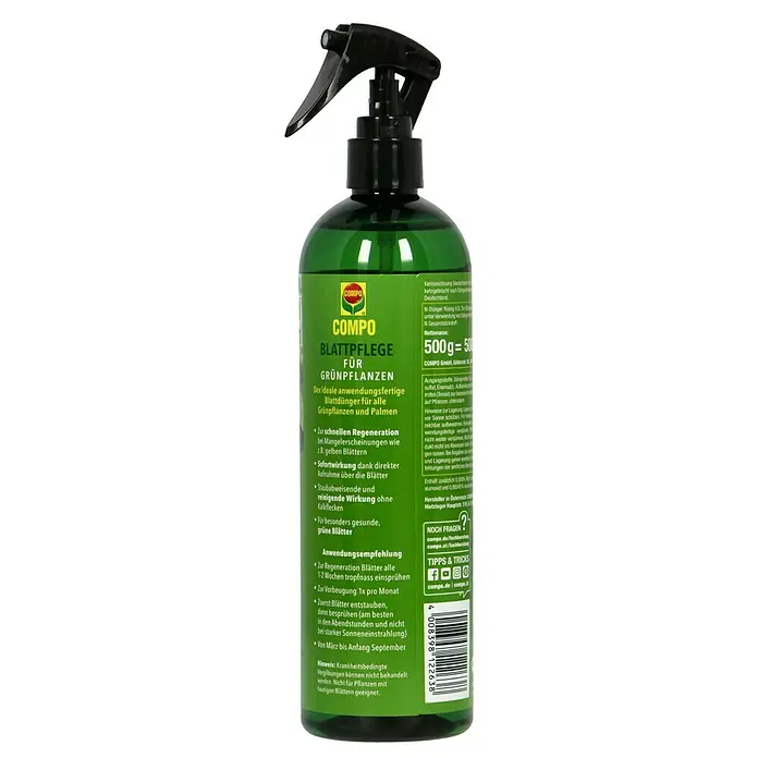 Compo Blattpflege - Geeignet für: Grünpflanzen, 500 ml - COMPO Blattpflege für Grünpflanzen: Ideal für die Regeneration gelber Blätter, staubabweisend und für gesunde, grüne Blätter.