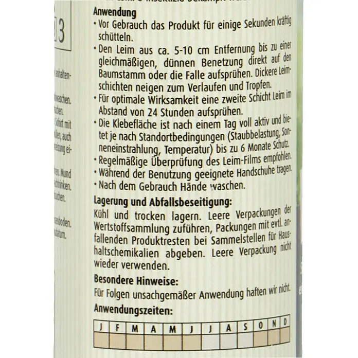 Compo Ameisen-Mittel Leimspray400 ml - Produktanwendungshinweise und Entsorgungsinformationen.