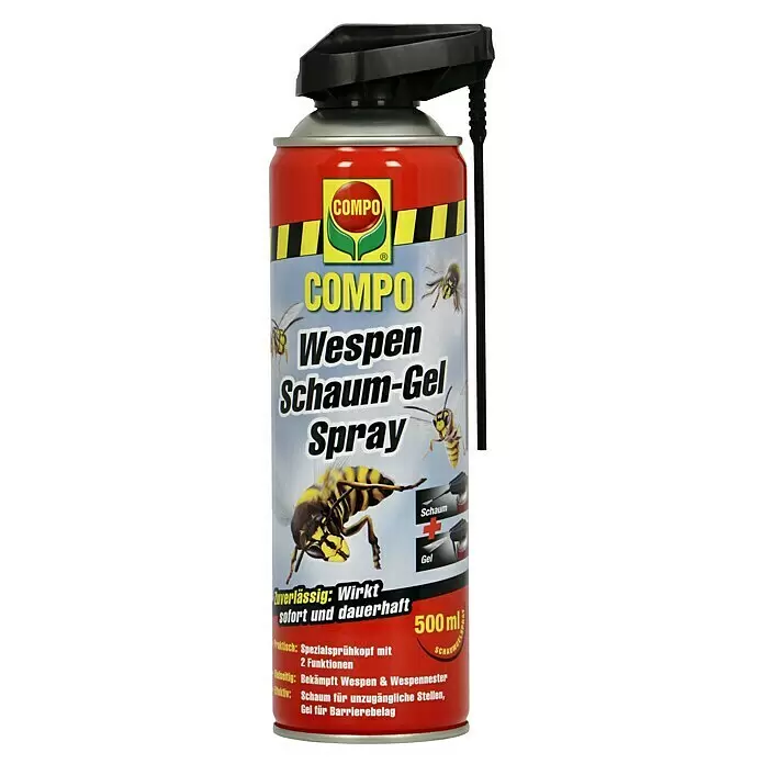 Compo Wespen-Spray Schaumgel - 500 ml - Rote und gelbe COMPO Wespenschaum-Gel-Sprühdose mit schwarzer Düse.
