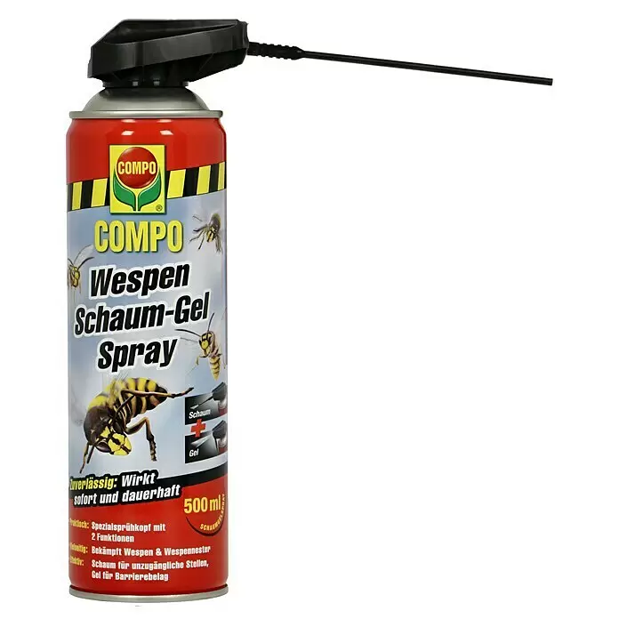Compo Wespen-Spray Schaumgel - 500 ml - Rote Wespen-Schaum-Gel Spraydose mit schwarzer Düse und langem Applikatorrohr.