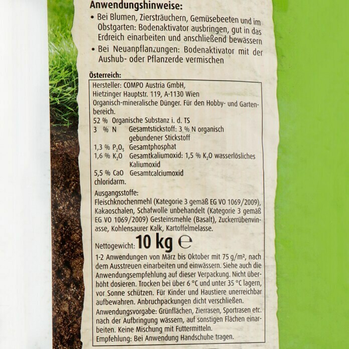 Compo Bodenaktivator Bio10 kg, Inhalt ausreichend für ca.: 133 m² Detail Shot