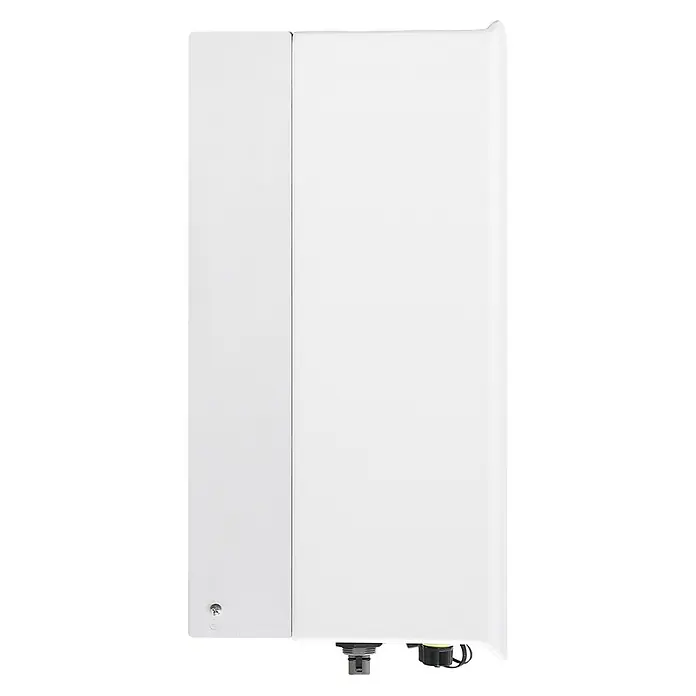 Inversor Híbrido Monofásico Solis - 6 kW, L x An x Al: 24,9 x 33,3 x 50,5 cm - Vista del producto: Un dispositivo blanco y rectangular con dos puertos montados en la parte inferior, ideal para aplicaciones electrónicas.