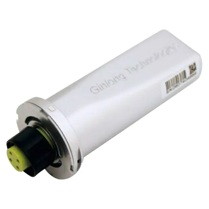 Módulo WLAN Solis - L x An x Al: 4,3 x 4,3 x 10 cm - La imagen muestra un sensor cilíndrico Ginlong Technologies con un conector negro y cuatro pines amarillos.