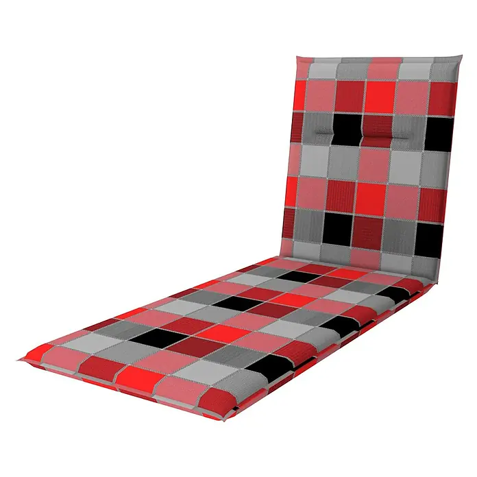 Doppler Gartenmöbel-Auflage Spot - Liegenauflage, 195 x 60 x 5 cm, Baumwoll-Polyester-Mischgewebe, Schwarz/Rot Kariert - Gepolsterte Liegenauflage mit Karomuster in Rot-, Grau- und Schwarztönen, ideal für Gartenmöbel und Outdoor-Entspannung.