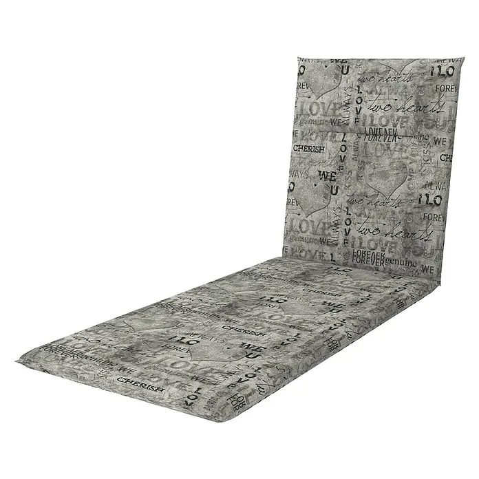Doppler Gartenmöbel-Auflage Spot - Liegenauflage, 195 x 60 x 5 cm, Baumwoll-Polyester-Mischgewebe, Herzen Grau - Graue Liege- und Stuhlkissenauflage mit aufgedruckten Liebeswörtern, die Komfort und Stil für Möbel im Innen- und Außenbereich bietet.